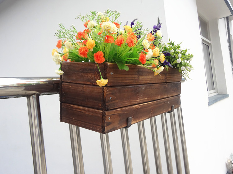 防腐木花盆碳化花箱长方形花槽阳台种菜盆壁挂吊式花篮实木盆有挂钩
