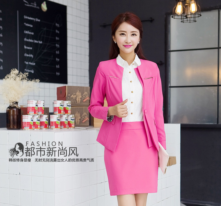 2015新款韩版女装 修身显瘦职业套装小西装两件套套装095 蓝色上衣 2XL