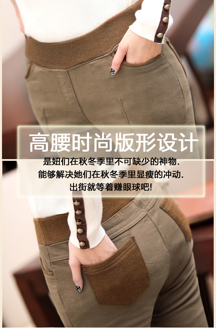 
                                        简浅 S-5XL加绒高腰打底裤女春外穿大码加厚小脚铅笔裤女保暖靴裤1099 深卡其色 XXL 140斤                