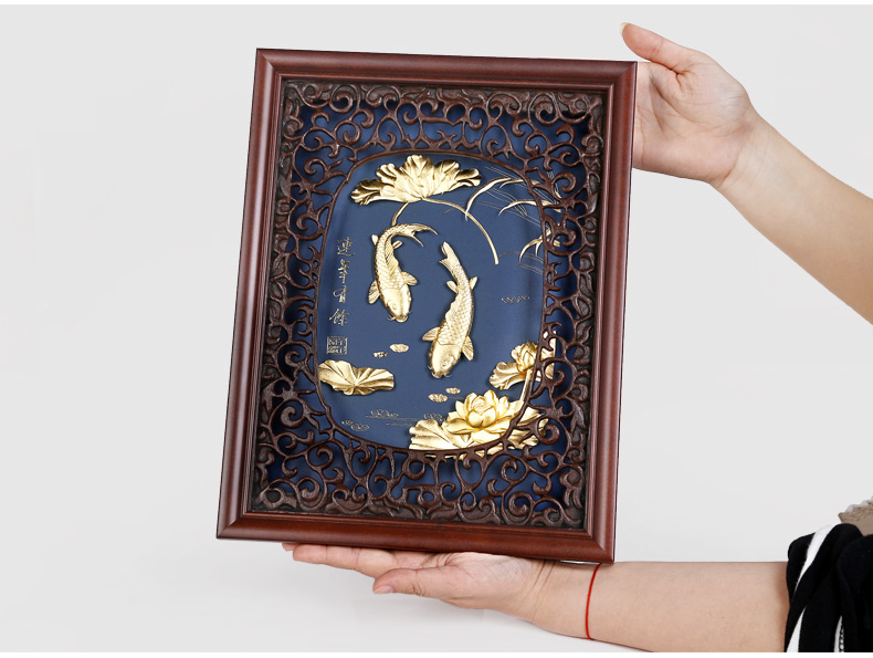 吉善缘家居 千足金金箔年年有余壁画餐厅客厅中式装饰画摆件7029 牡丹