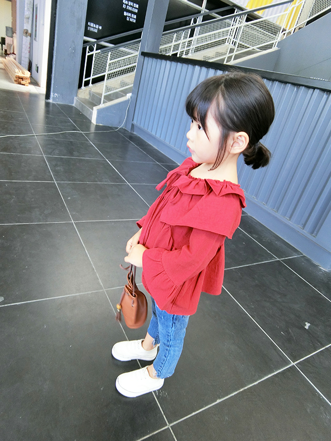 中小女儿童套头衬衫2018秋装新款日系宽松荷叶边女孩子宝宝衬衣潮 姜