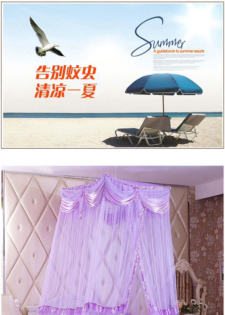 麦卡优娜  吊顶蚊帐圆/方顶落地蕾丝公主宫廷蚊帐蕾丝公主蚊帐吊顶圆床 圆吊顶-玉色 通用