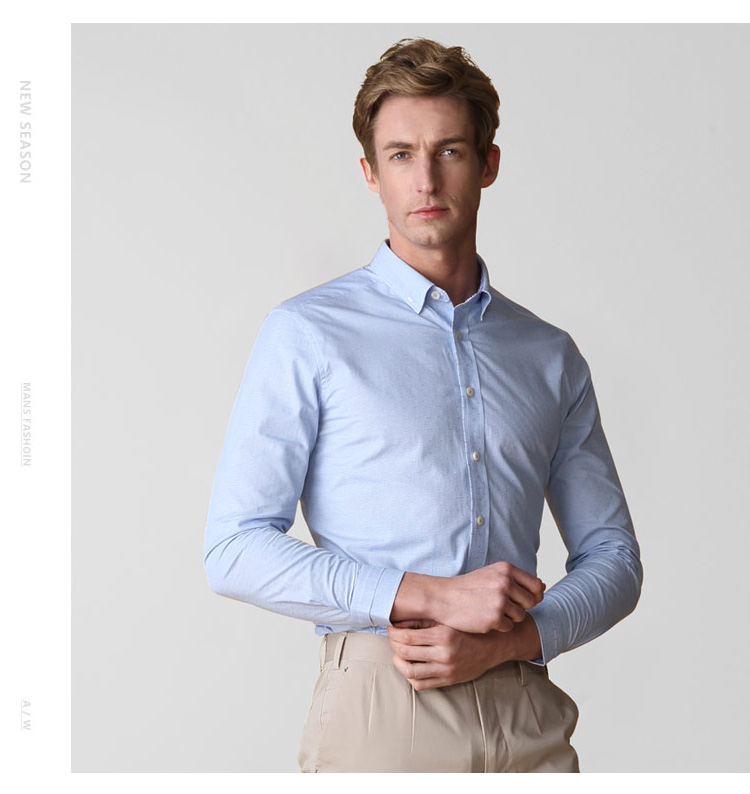 富绅virtue 100%精梳棉时尚细条纹波点提花男长袖衬衫 cf062526 天