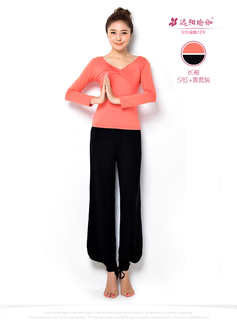 远阳瑜伽服 秋冬新款套装大码女V领时尚中袖灯笼裤愈加舞蹈服 S8023Y-74长袖2 M