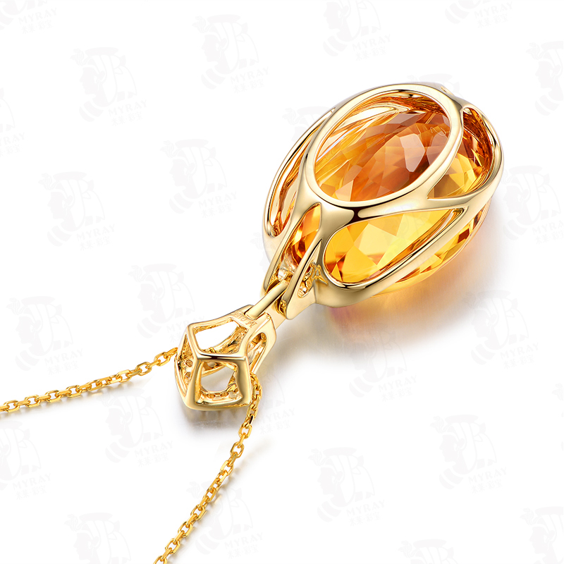 米莱珠宝2155克拉黄水晶吊坠18k金镶嵌彩宝吊坠15个工作日高级定制