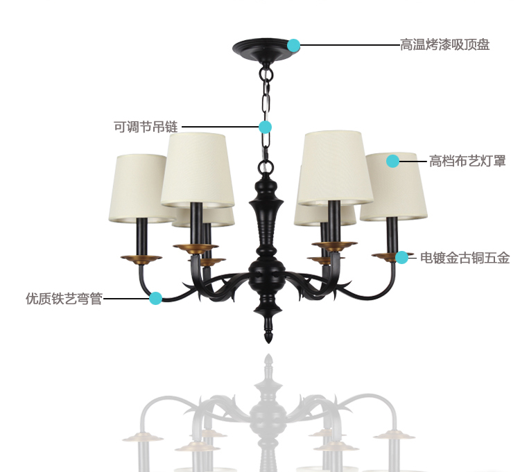 埃弗顿 美式北欧吊灯黑色烤漆客厅卧室餐厅灯具创意复古吊灯灯饰 3+3头