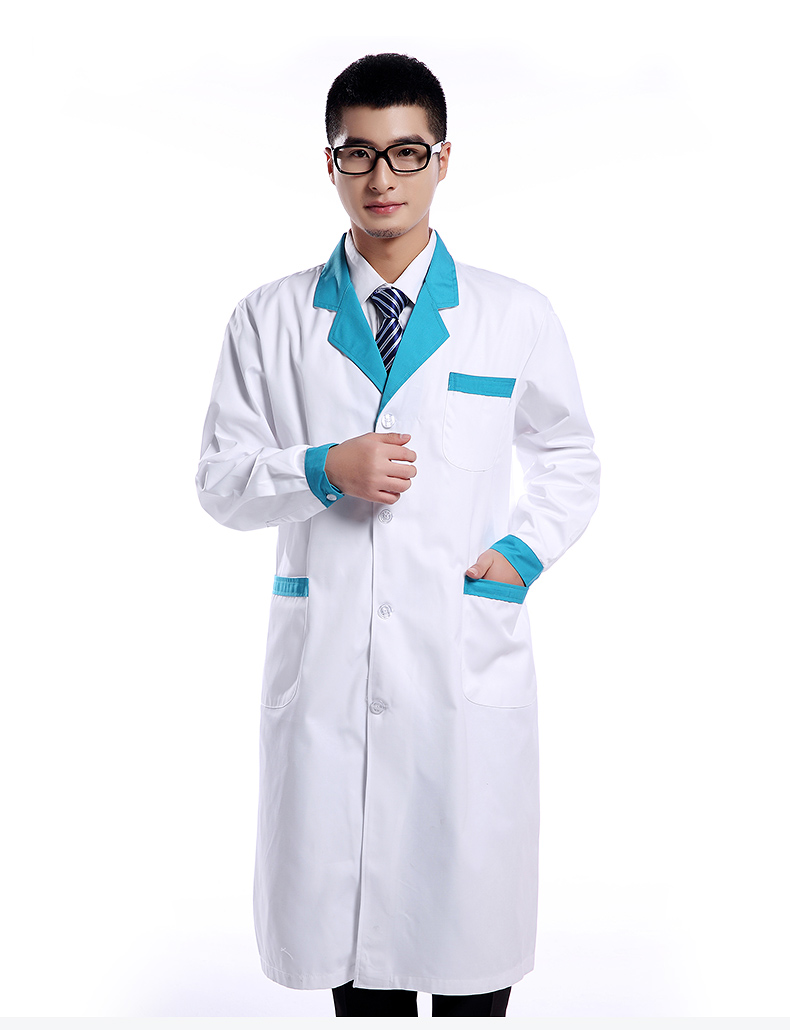 护士服工作服长袖男医生白大褂白色蓝领白大褂美容师工作服 白色蓝领