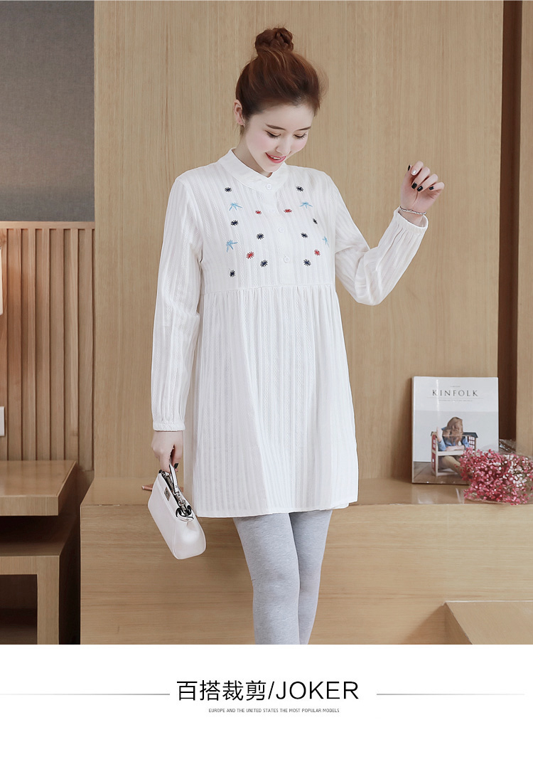 孕妈妈秋装连衣裙时尚辣妈明星同款孕妇上衣娃娃裙怀孕衣服白色潮