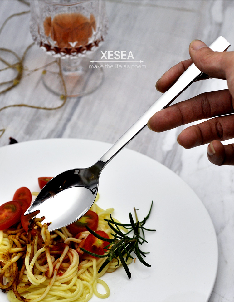 华洛芙 新创意304不锈钢西餐两用叉子勺子 方便面勺叉面条沙拉勺叉勺