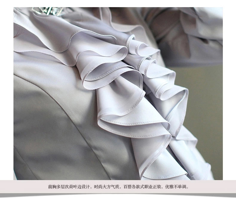 
                                        名诺儿2016秋季职业工作服女士白衬衫女装长袖上衣仿真丝衬衣女荷叶边修身款花边领 662白色 XL                