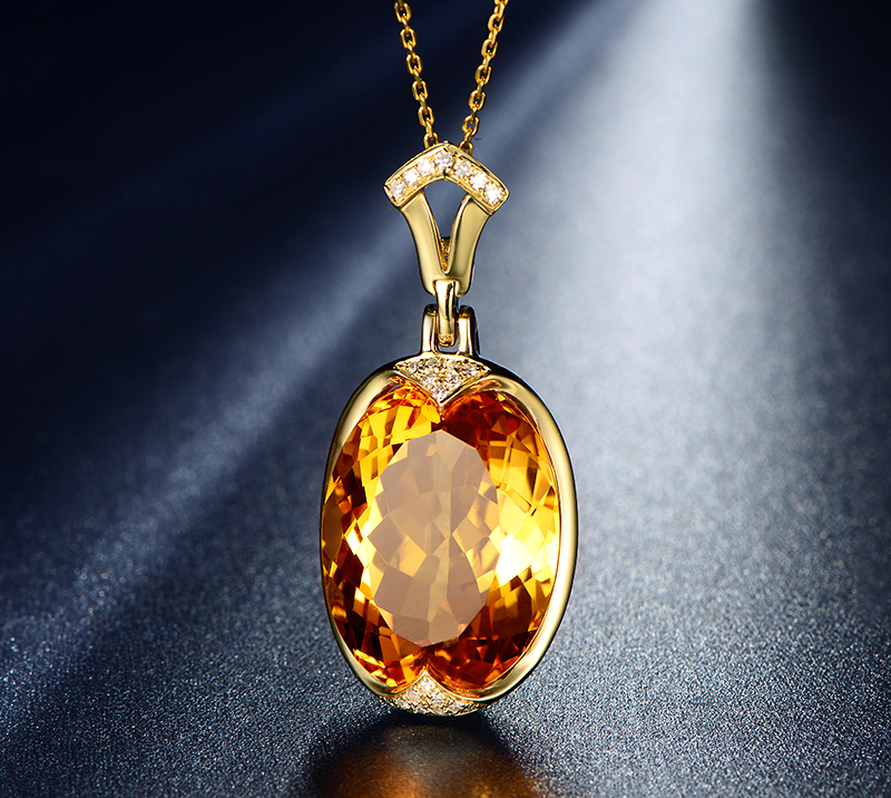 米莱珠宝2155克拉黄水晶吊坠18k金镶嵌彩宝吊坠15个工作日高级定制