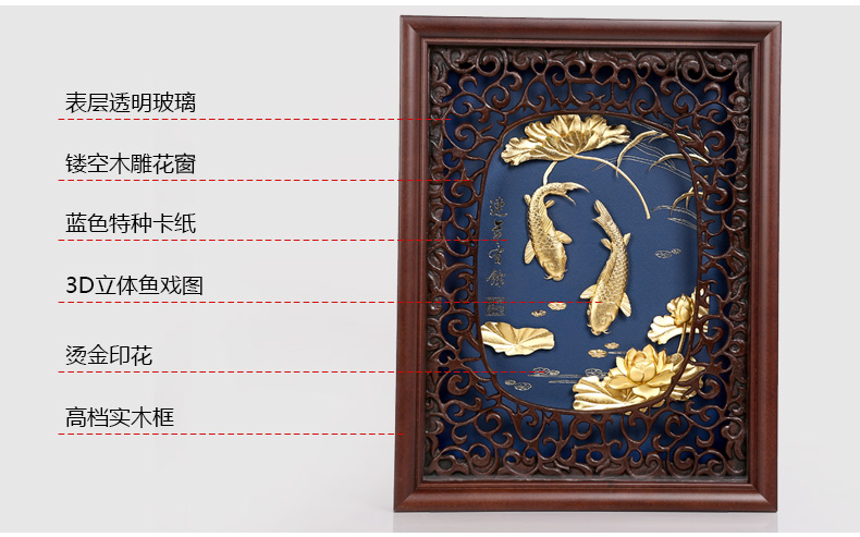 吉善缘家居 千足金金箔年年有余壁画餐厅客厅中式装饰画摆件7029 牡丹