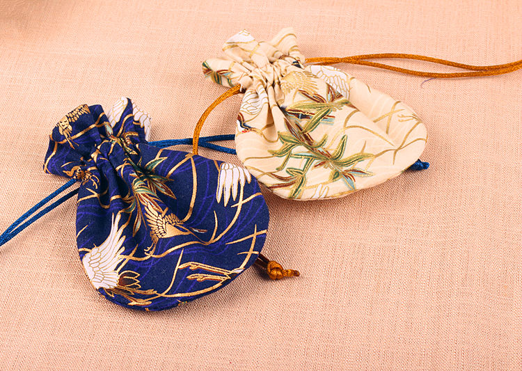迷你小香囊|云鹤抽绳腰圆荷包中式香袋汉服零钱包 蓝色云鹤简约不配