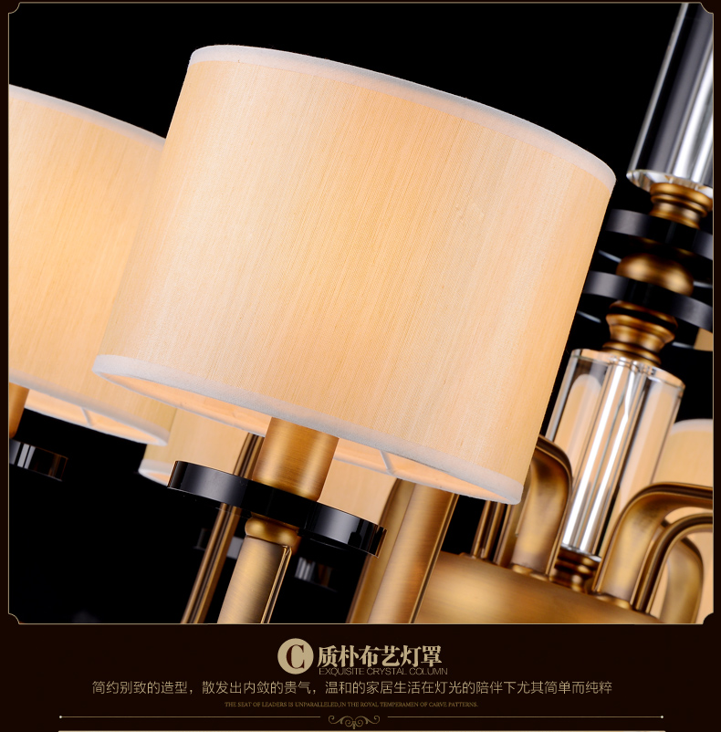 创琪 新美式吊灯欧式现代客厅灯卧室餐厅铜铁艺灯具 6头配LED光源(暖光)