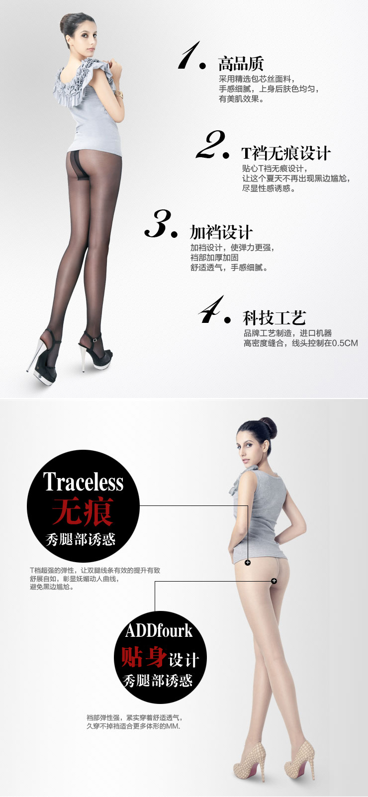 梦娜（MengNa）丝袜连裤袜 夏季15D女士包芯丝性感黑丝袜 超薄防勾丝打底袜 脚尖加 灰色5双装 新款普通档