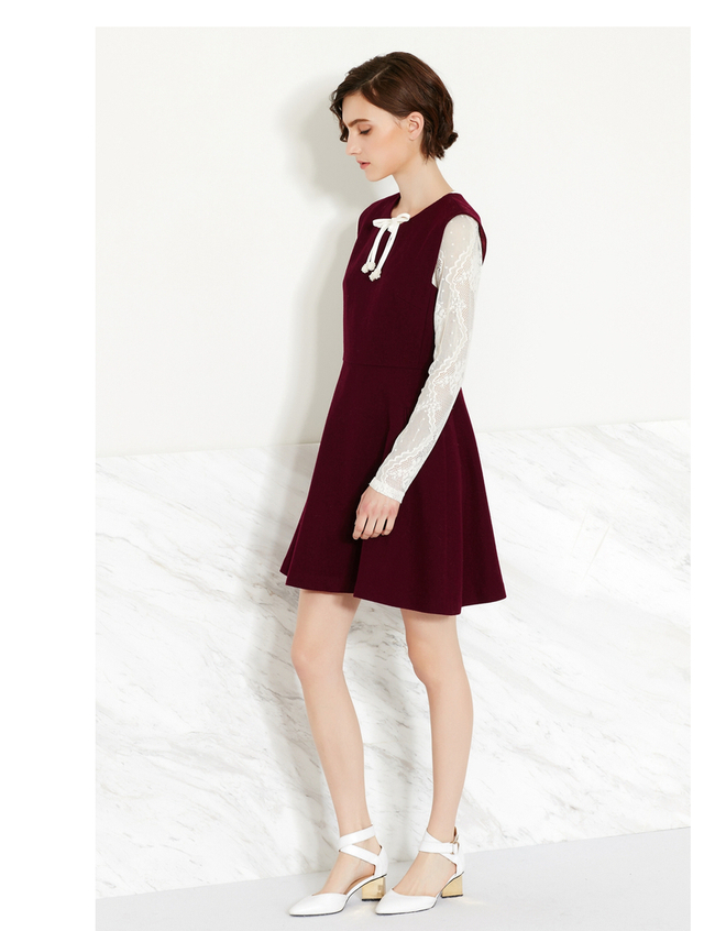 婉甸服饰(wandian)大气深红无袖收腰连衣裙 1153n30042 深红 l