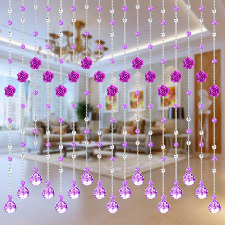 
                                        小雏菊 (XCJ)美洛辰玫瑰花 水晶珠帘隔断帘成品玄关装饰半帘新款卧室门帘客厅挂帘子 21条1.45-1.55米                