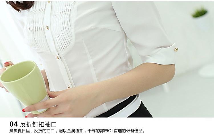 妍丽依尚 新款雪纺职业装女装套装夏装短袖衬衫套裙美容师工作服 白黑(套) S