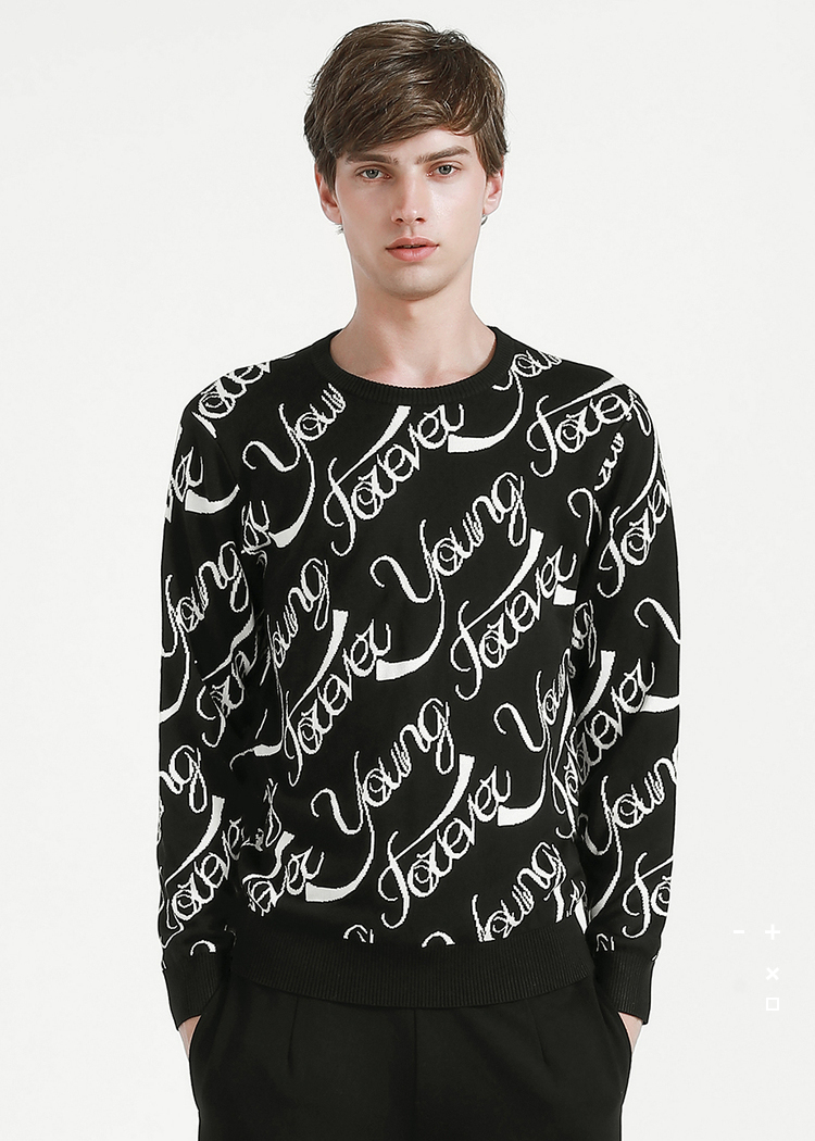 卡宾男装修身长袖休闲针织衫冬季潮流字母青春活力毛衣b 漆黑色11 50