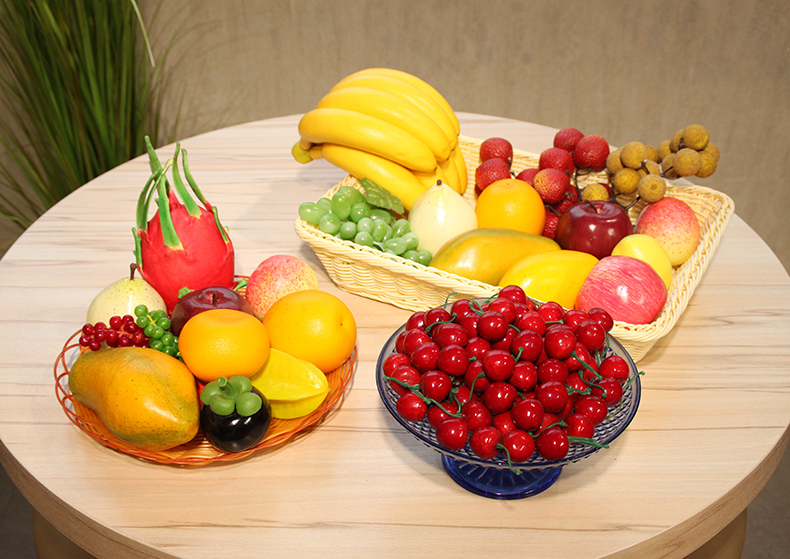 wo高仿真水果套装带果盘客厅样板间展厅橱柜假水果装饰摆件成盘小号