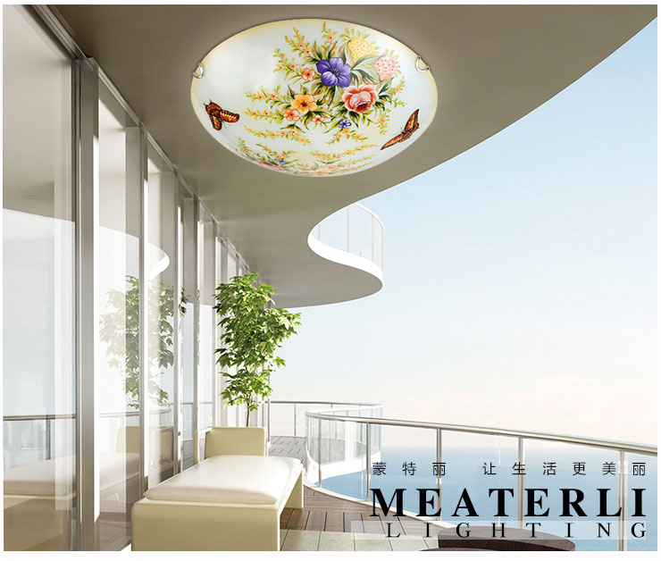 蒙特丽 卧室阳台过道灯吸顶灯MB66 欧式田园风灯具(B) 彩蝶(30cm) 自带LED贴片光源版