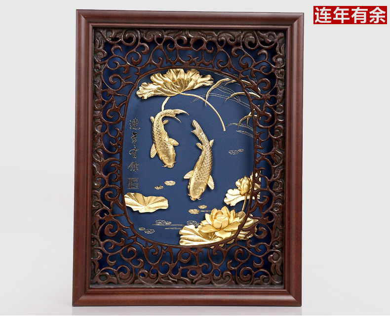 吉善缘家居 千足金金箔年年有余壁画餐厅客厅中式装饰画摆件7029 牡丹