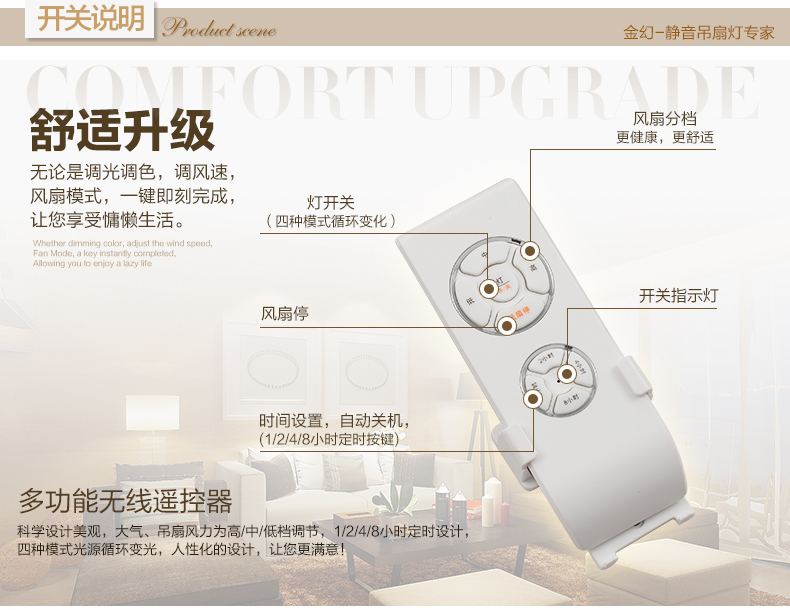 金幻欧式吊扇灯风扇灯具客厅卧室餐厅吊灯饰 青古铜色木质扇叶 52寸18WLED线控版
