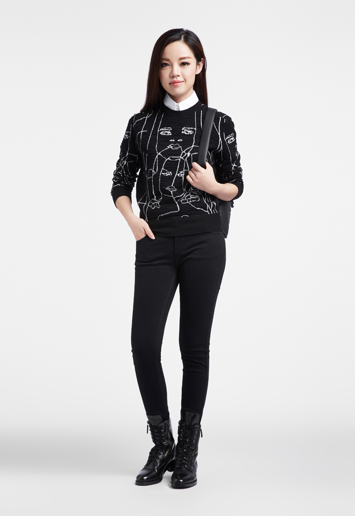 哥弟女装新品四季款百搭贴腿弹性牛仔裤 黑色 S(2码)