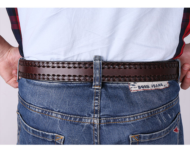Cattlesboss Leather Belt for Men, Cowhide Waistband with Pin Buckle, Top-Grain Leather with Copper Buckle, Handwoven 1977, Dark Brown, 110cm 10