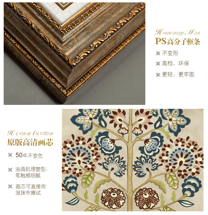 简一 客厅沙发背景墙装饰画欧式客厅挂画 书房卧室美式有框壁画 拜占庭之树 欧花金(B款画芯) 60*70