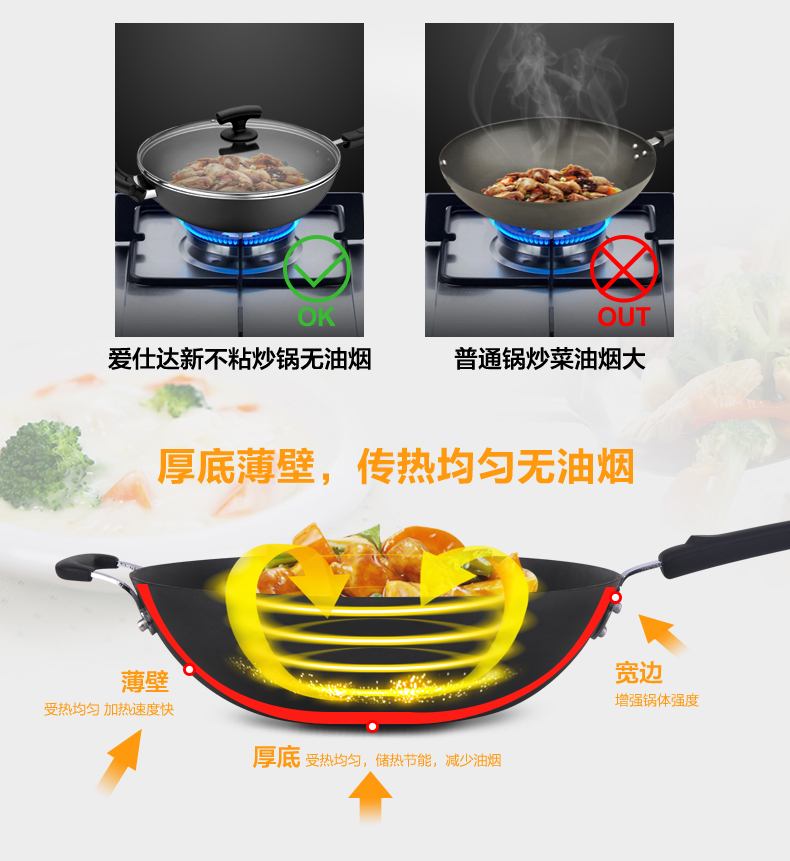 
                                        
                                                            爱仕达ASD 炒锅 不粘锅30cm麦饭石色晶石炒菜锅 电磁炉炒锅(适合1-4人）                