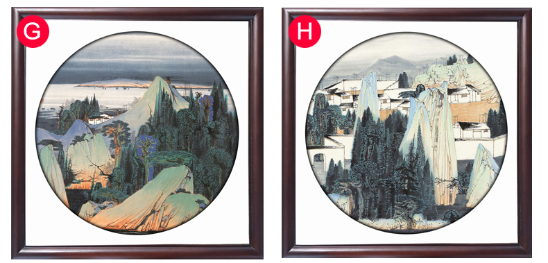 装饰画客厅现代卧室餐厅有框红实木山水墨花鸟风景远园圆景多图案田园 D 50*50cm/幅