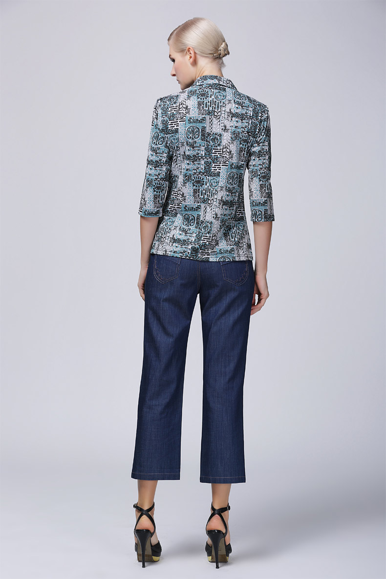 米兰登2015春装新品中老年妈妈中长款针织衫衬衫中袖t恤wf2t0003 黑绿