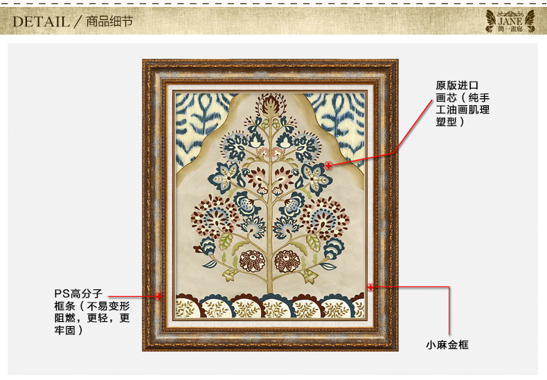 简一 客厅沙发背景墙装饰画欧式客厅挂画 书房卧室美式有框壁画 拜占庭之树 欧花金(B款画芯) 60*70