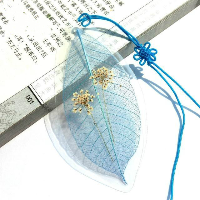 带枝雪珠花叶脉书签干花树叶手工艺礼品送女友学生奖品 浪漫樱花(配