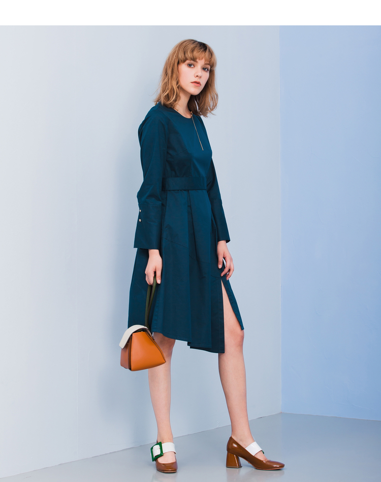 gloria/歌莉娅女装弹力棉莱卡不对称下摆收腰散摆连衣裙178j4c010 r41