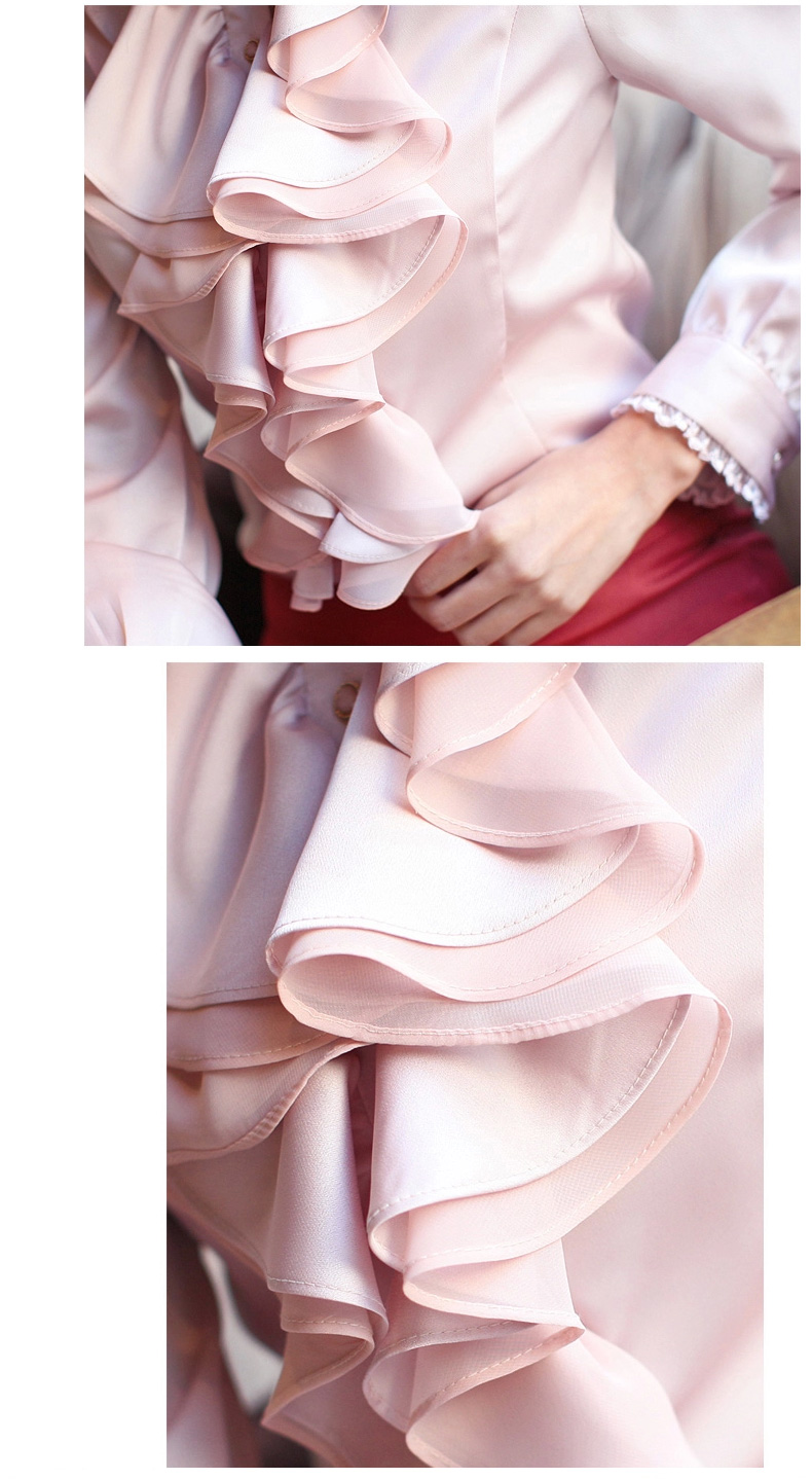 
                                        名诺儿2016秋季职业工作服女士白衬衫女装长袖上衣仿真丝衬衣女荷叶边修身款花边领 662白色 XL                
