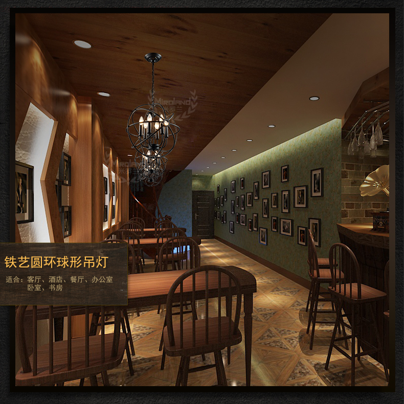 惟柯(wake) LED吊灯北美风情乡村工业复古客厅卧室餐厅灯饰创意铁艺灯WD801 小号42CM