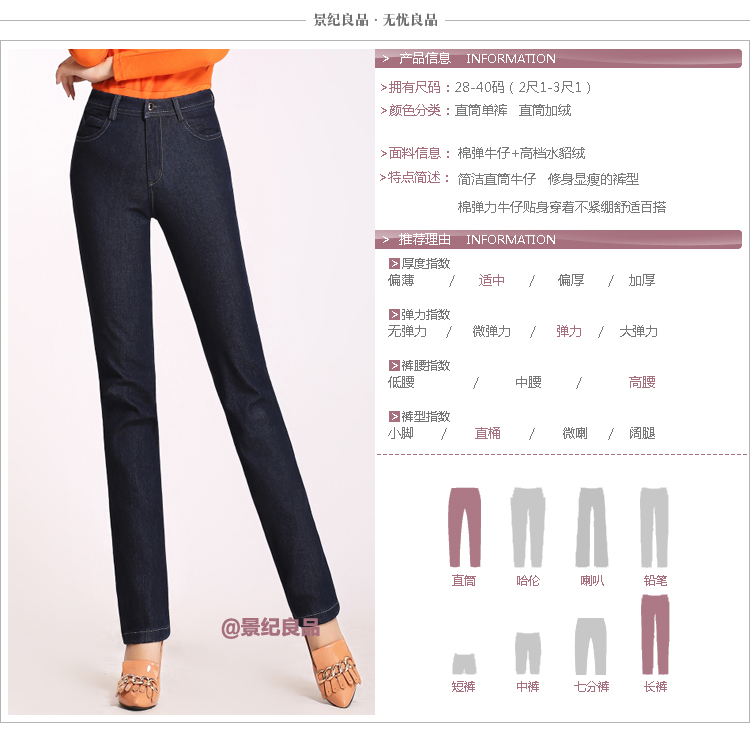 景纪良品 加绒加厚牛仔裤宽松直筒裤女裤长裤子高腰休闲裤秋冬水貂绒女裤有大码 加绒版6883 32码(腰围2尺5)