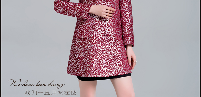 西悦2016春季品 中长款女士外套春秋 气质印花风衣女XY871 优雅红 L