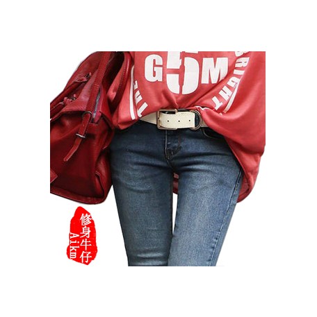 漫鲨恋 新款女式铅笔裤 中低腰修身显瘦小清新弹力翻边铅笔裤 弹力牛仔裤 牛仔打底裤 蓝色 27