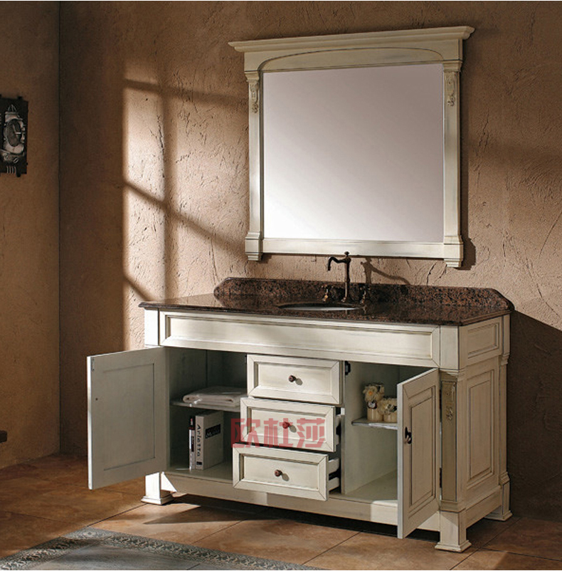 欧杜莎(oudusha )欧式田园橡木落地浴室柜组合 美式实木地中海洗脸盆