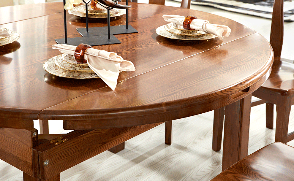 光明家具折叠餐桌现代中式俄罗斯水曲柳餐桌实木可伸缩饭桌4161套装一