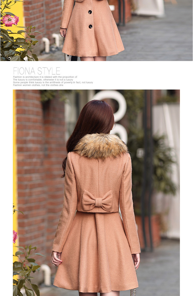 初闻兮 呢大衣 女2015冬新款两件套毛呢大衣女长款新娘结婚回门礼服装 呢子大衣外套 红色 L