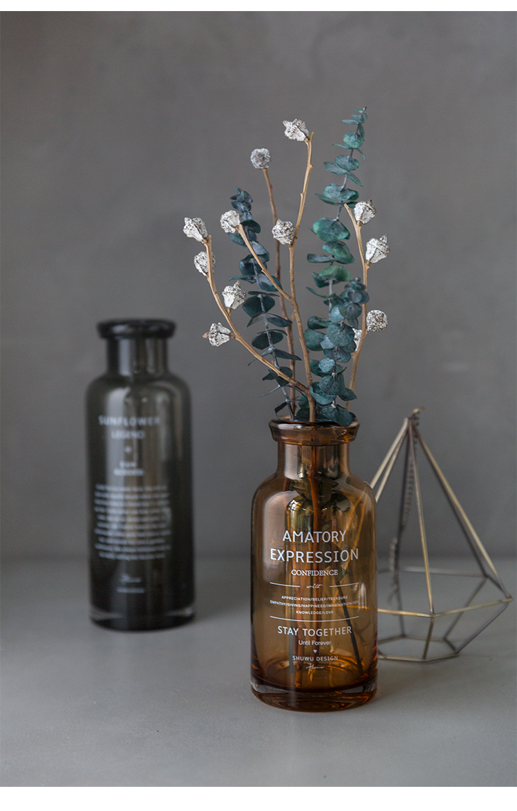 述物 原创 花瓶玻璃透明欧式简约干花花瓶摆件客厅插花小清新现代