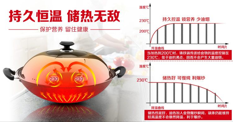 桥牌无涂层铸铁锅38CM/40CM带锅盖双耳大炒锅Q403 40cm