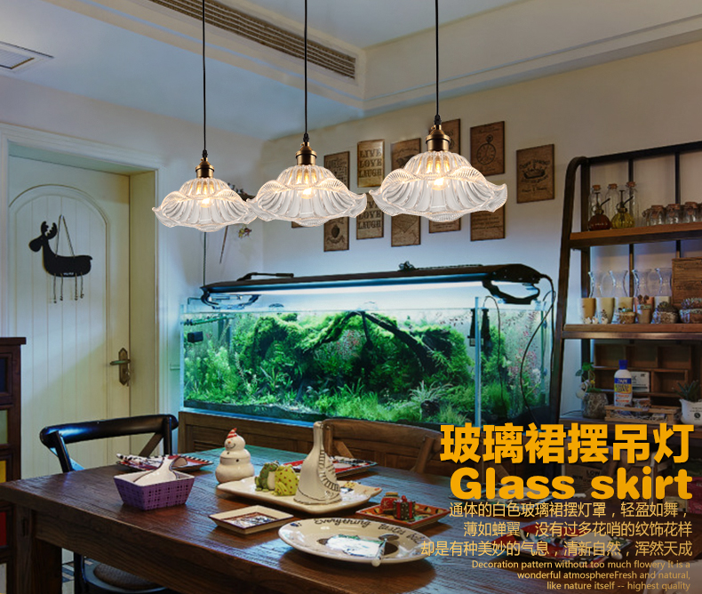 惟柯(wake)简约现代宜家欧式温馨餐厅吧台吊灯美式乡村风卷边荷花吊灯WD996 清光送5WLED