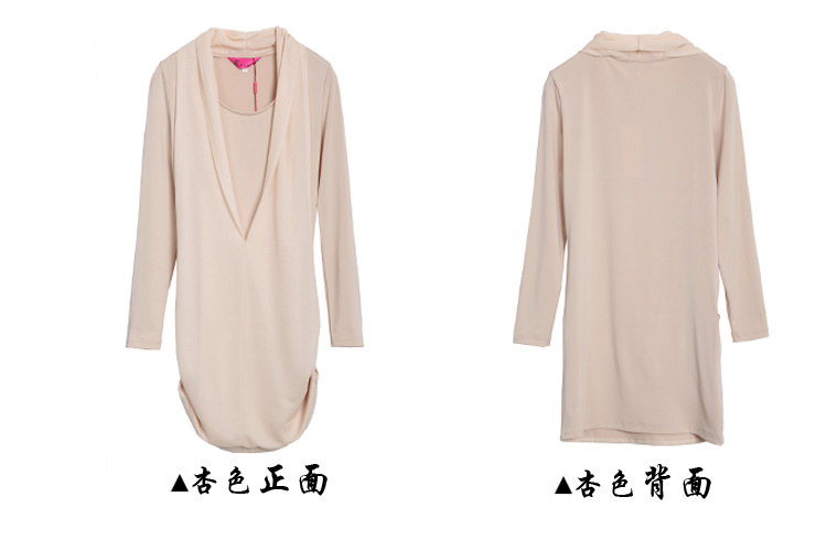 
                                        DGPZ款打底T恤女装显瘦假两件套弹力上衣女款1203 卡其色 L                