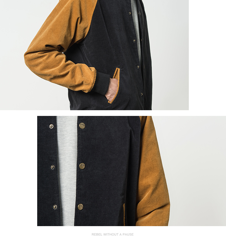 dusty潮牌男士春秋装灯芯绒拼接撞色夹克日系复古立领棒球服外套 dn s