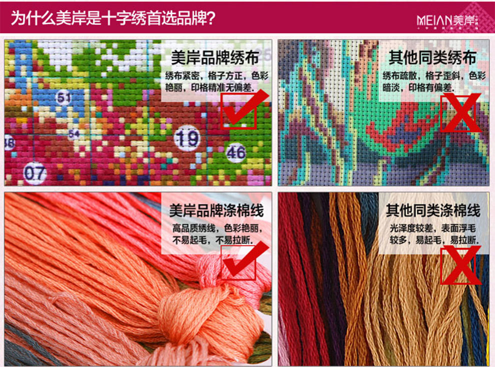 美岸 3d十字绣100精准印花客厅大画 钻石画 花开富贵春牡丹套件装 钻石绣 花开富贵春涤棉线1.6米版
